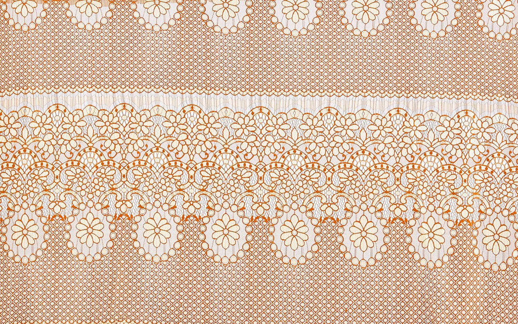 WHITE/CINNAMON | 23252 - FEELING FLOWER LACE [0.75 YRD PER PANEL] - Zelouf Fabric