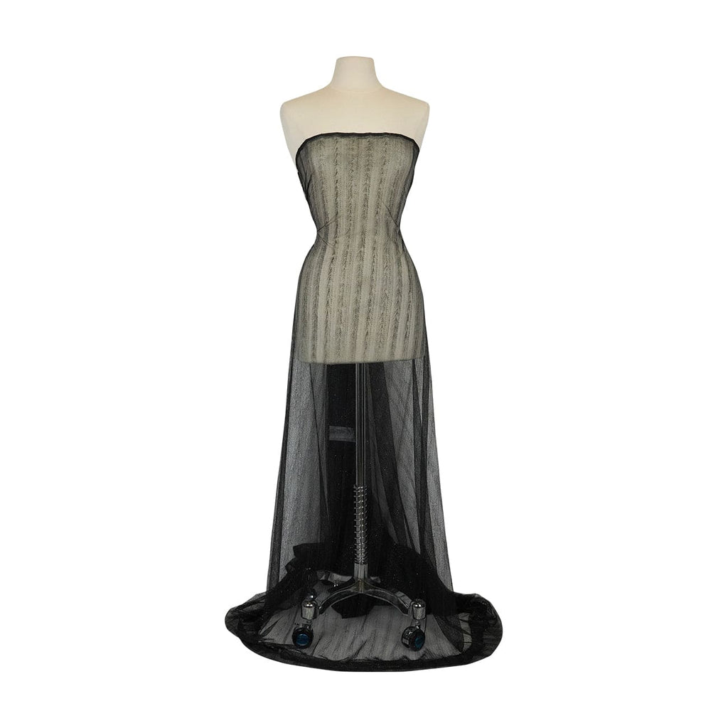 HERRINGBONE PLEATED TULLE WITH GLITTER WAVE DESIGN  | 21805 BLACK - Zelouf Fabrics