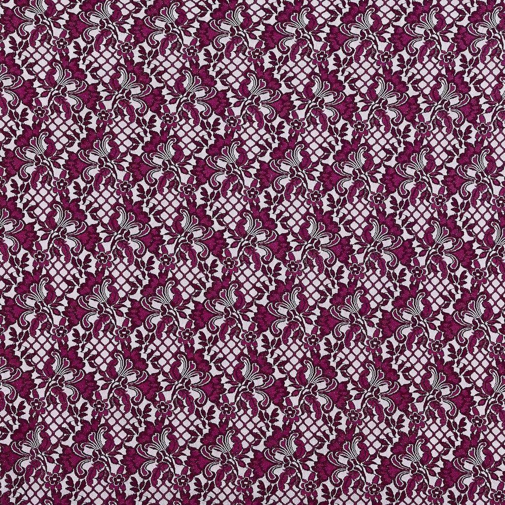 ARRESTING BURGUNDY | 23274SC-GLIT-RED - TITAN FLORAL STRETCH GLITTER LACE SCALLOP - Zelouf Fabrics