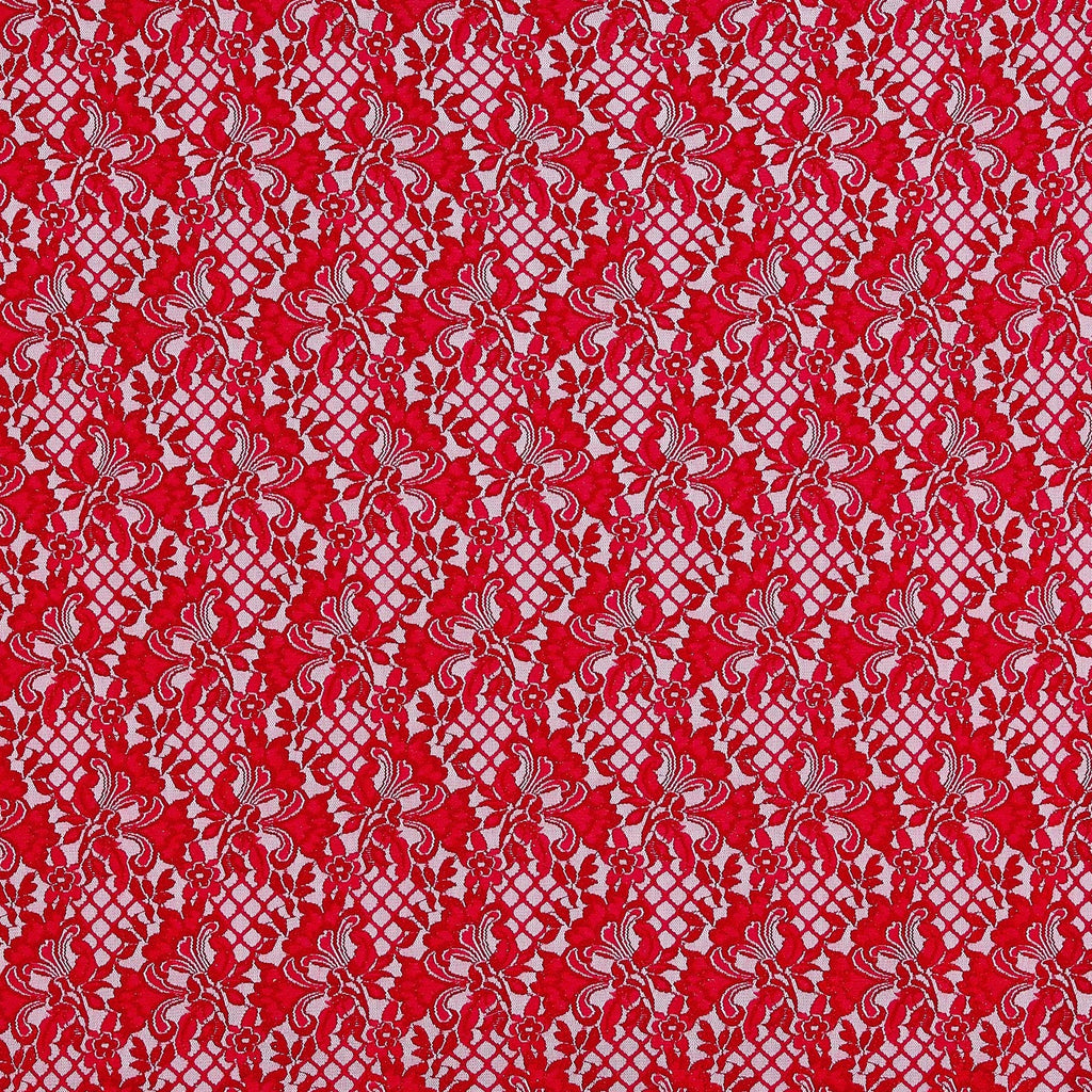ARRESTING RED | 23274SC-GLIT-RED - TITAN FLORAL STRETCH GLITTER LACE SCALLOP - Zelouf Fabrics