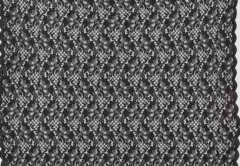 BLACK/BLACK | 23274SC-GLIT-BLACK - TITAN FLORAL STRETCH GLITTER LACE SCALLOP - Zelouf Fabrics