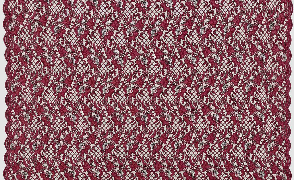 MAJESTIC WINE | 23274SC-GLIT-RED - TITAN FLORAL STRETCH GLITTER LACE SCALLOP - Zelouf Fabrics