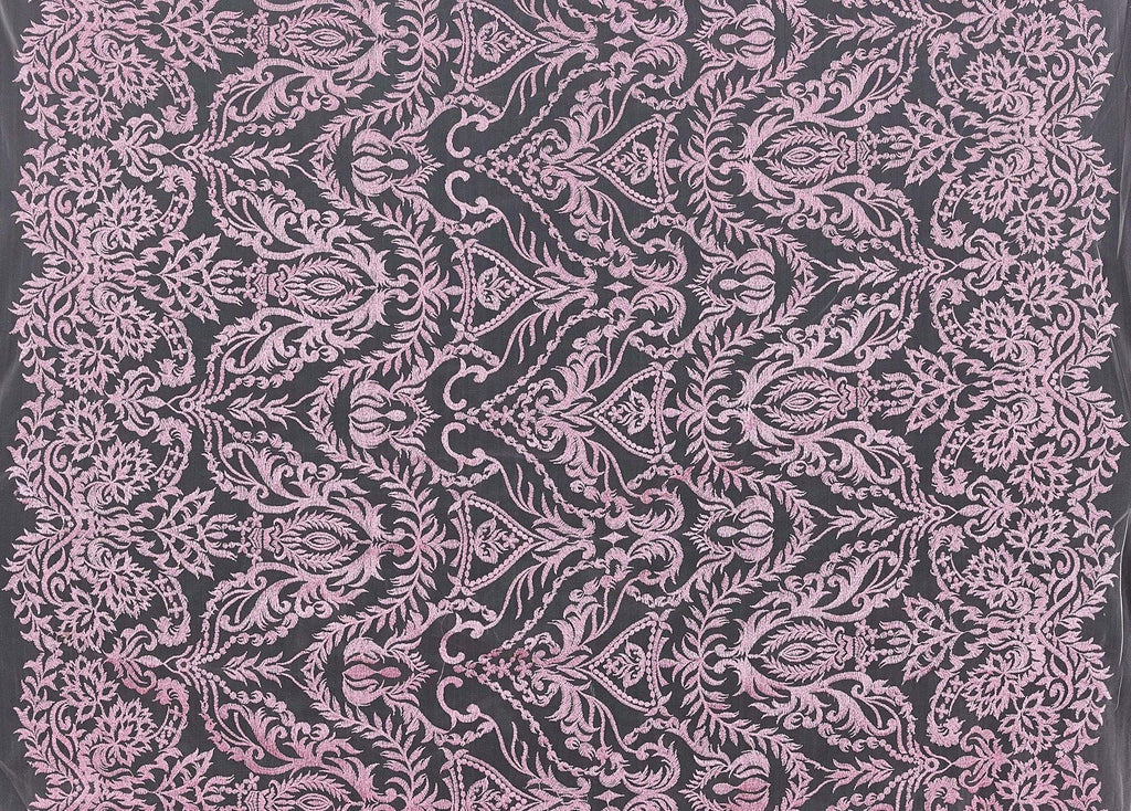 CHAMPAGNE/ROSE | 23324 - CHANT FLORAL METALLIC YARN EMBROIDERY ON MESH - Zelouf Fabric