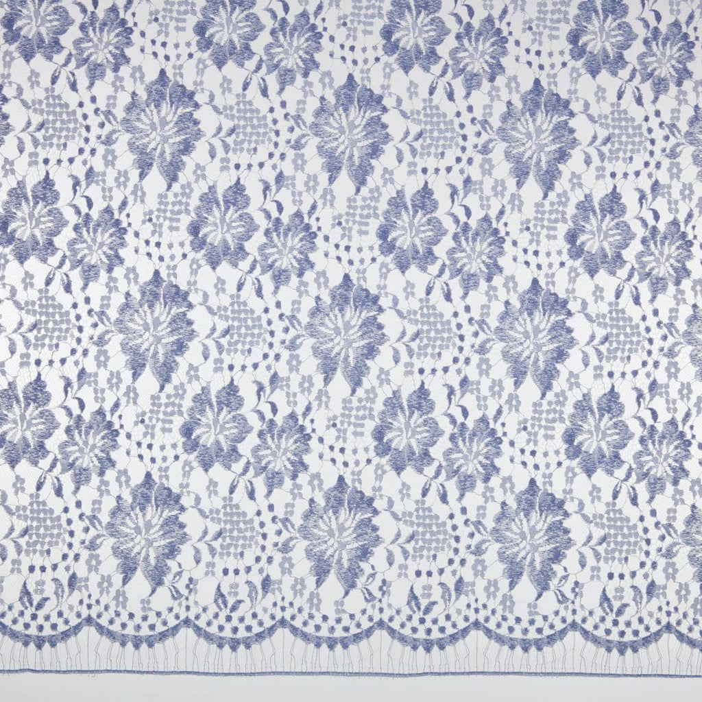 STAGE FLORAL LACE [1.75 Per Panel]  | 23328 SLATEBLUE/WHITE - Zelouf Fabrics