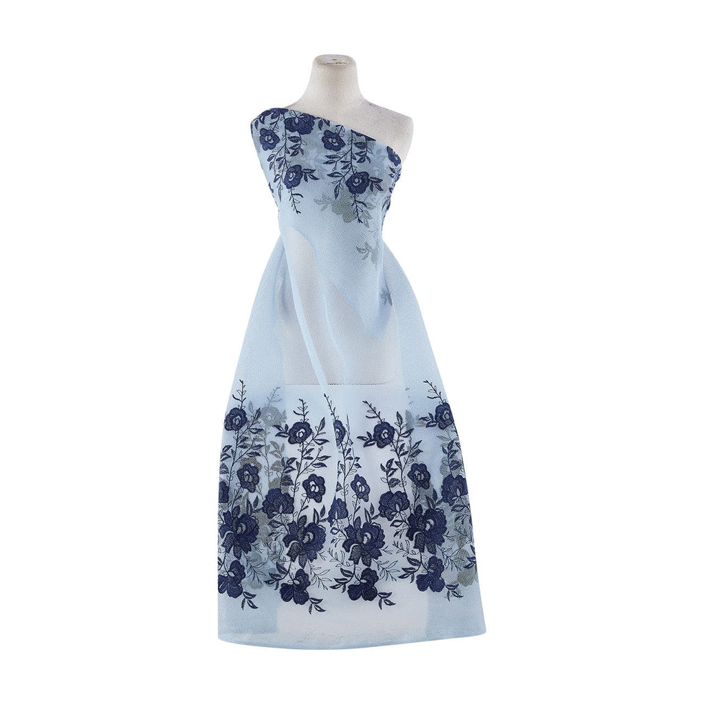 BARE FLOWERS ON 3D MESH  | 23365 LT BLUE/NAVY - Zelouf Fabrics