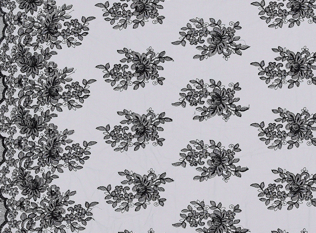 BLACK | 23599 - ALAYNA FLORAL EMBROIDERY ON MESH - Zelouf Fabrics
