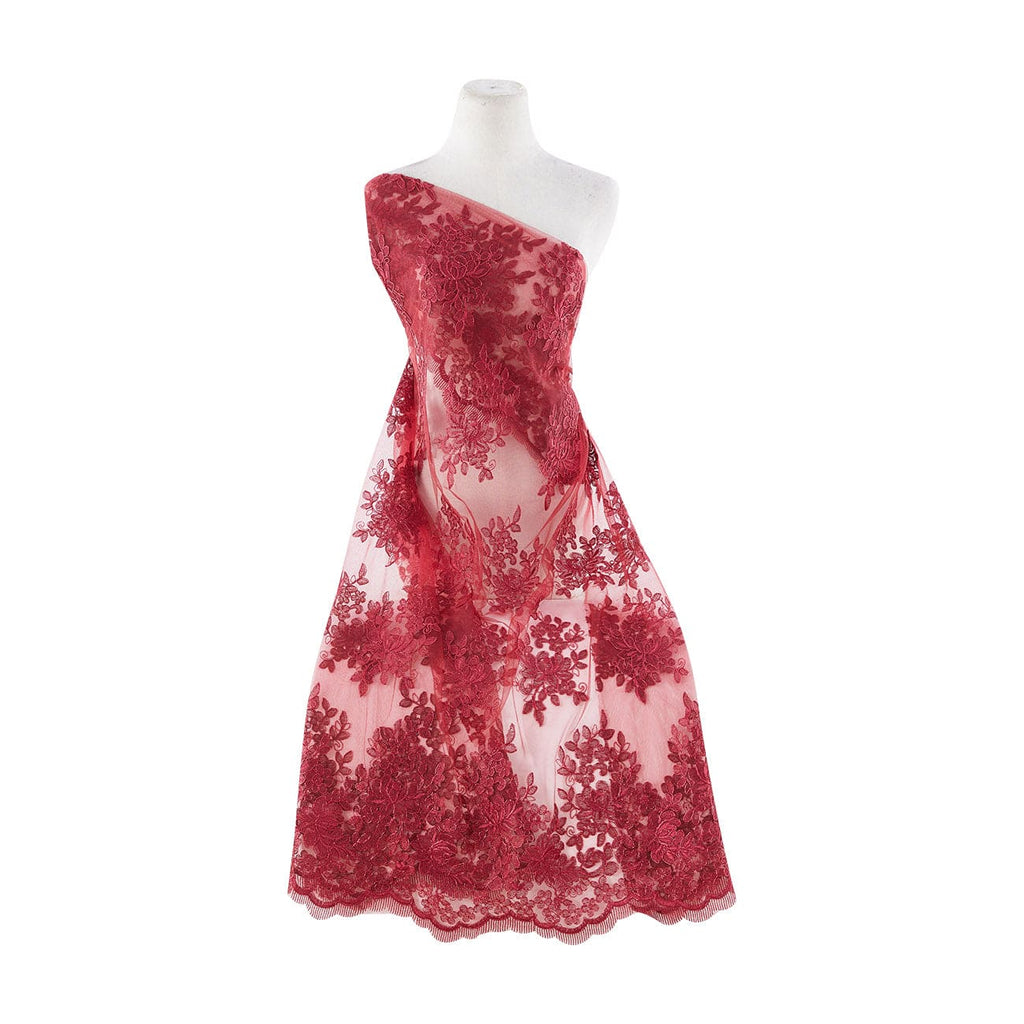 DEEP RED | 23599 - ALAYNA FLORAL EMBROIDERY ON MESH - Zelouf Fabrics