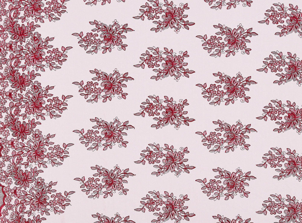 DEEP RED | 23599 - ALAYNA FLORAL EMBROIDERY ON MESH - Zelouf Fabrics