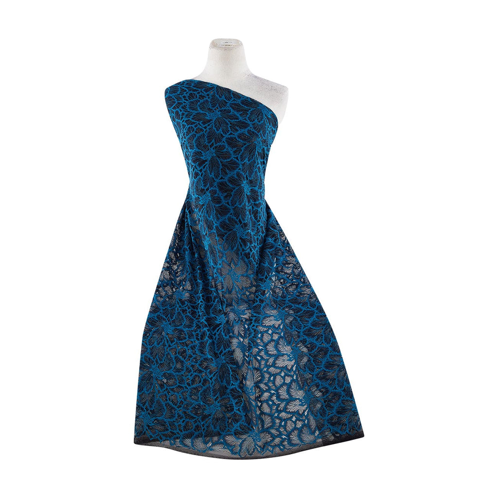 LUSCIOUS PEACOCK/BLK | 23705 - NOD 2 TONE FLORAL LACE [By Panel 1 1/2y 57"/59"] - Zelouf Fabrics
