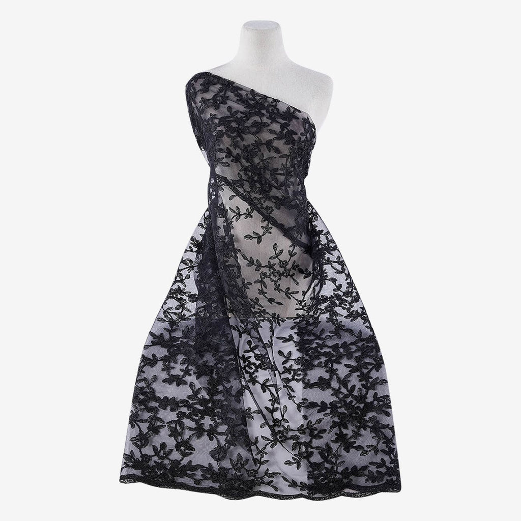 BLACK | 23719 - SERA FLORAL CORDING LACE ON TULLE - Zelouf Fabric