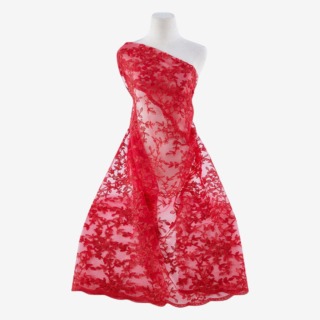 LUSCIOUS RED | 23719 - SERA FLORAL CORDING LACE ON TULLE - Zelouf Fabric