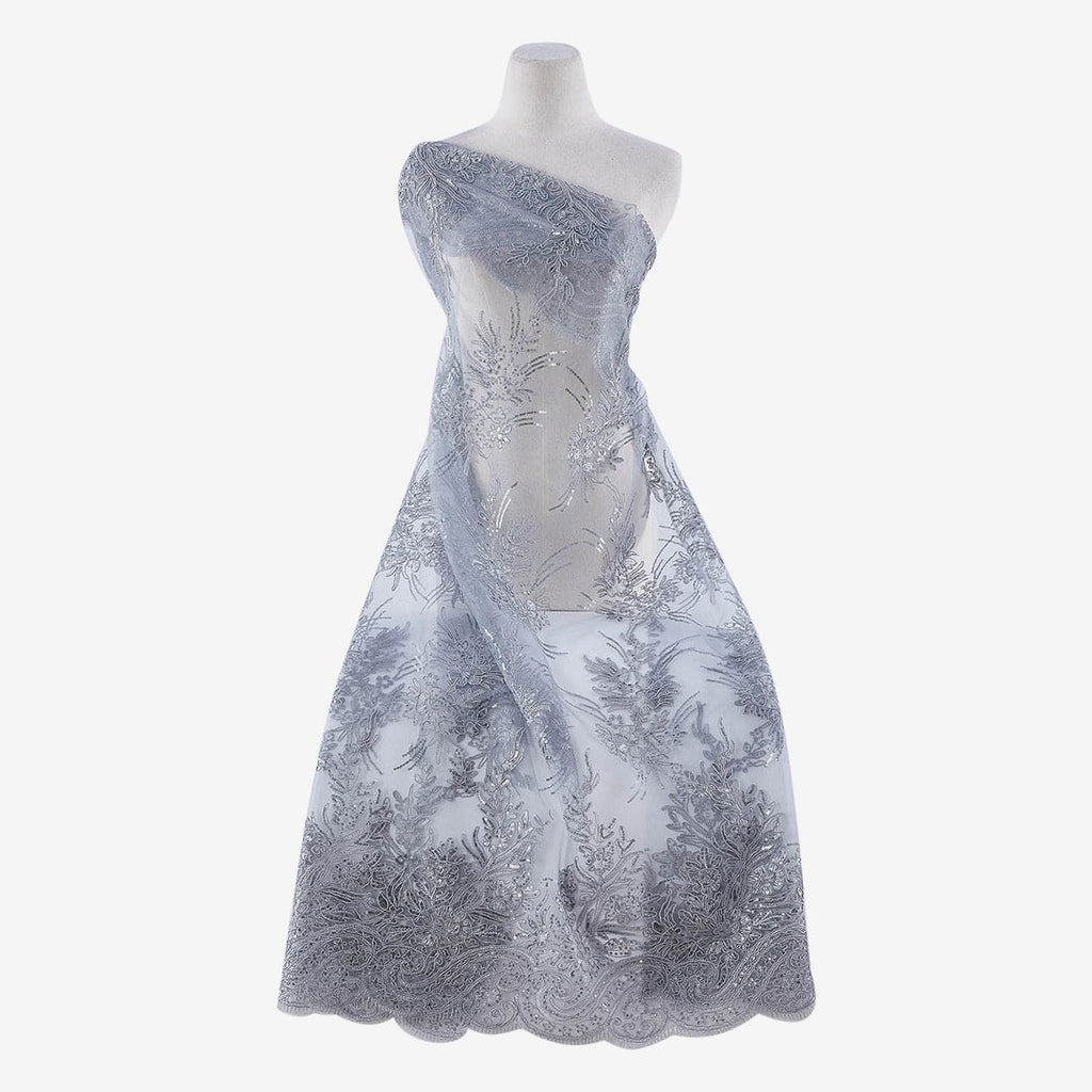 AUDACIOUS SILVER | 23720 - TERA FLORAL CORDING ON TULLE W/TRANS - Zelouf Fabric