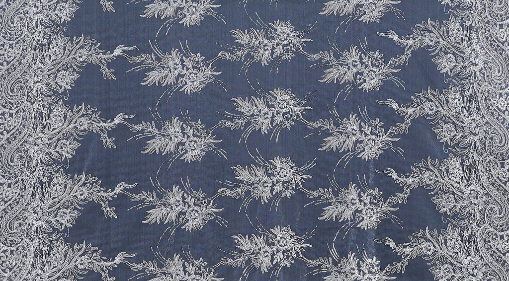 AUDACIOUS SILVER | 23720 - TERA FLORAL CORDING ON TULLE W/TRANS - Zelouf Fabric