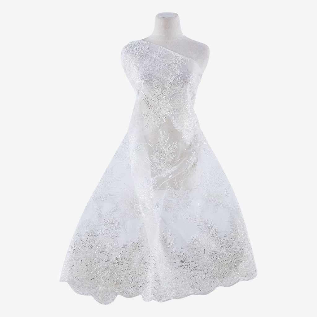 IVORY | 23720 - TERA FLORAL CORDING ON TULLE W/TRANS - Zelouf Fabric