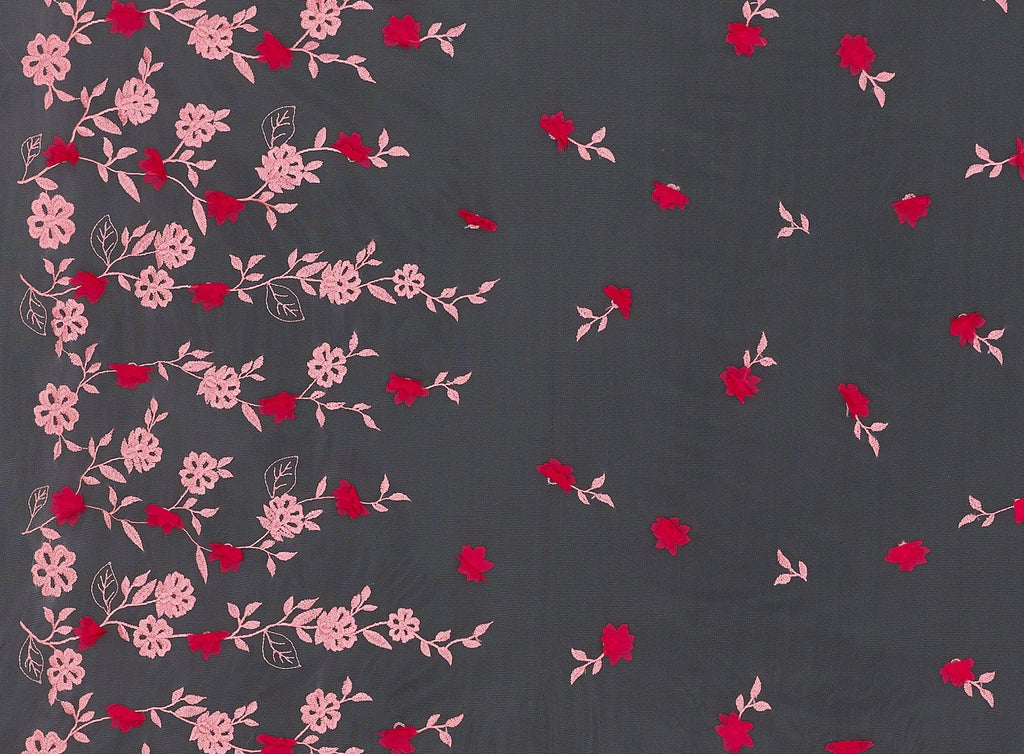 JUNIE EMBROIDERED 3D FLOWER ON MESH  | 23757  - Zelouf Fabrics