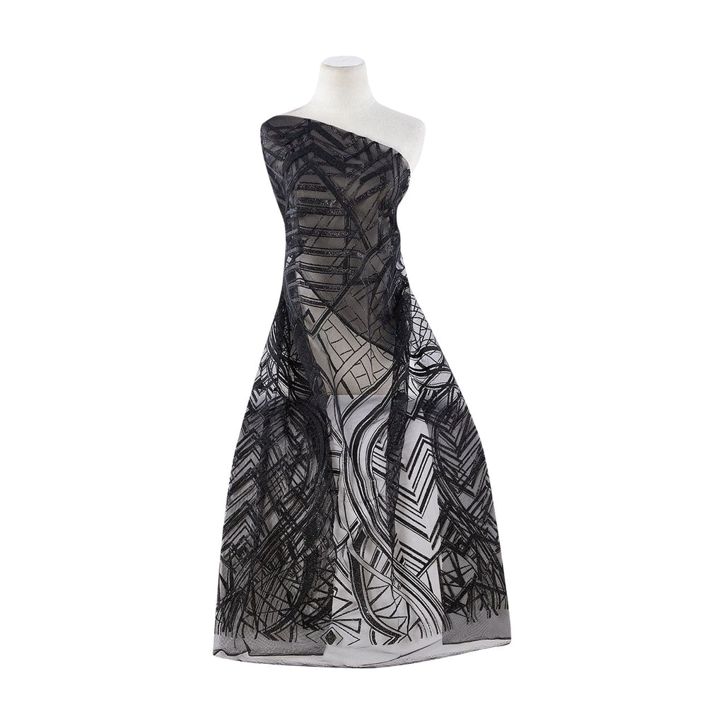 BLACK | 23776-1060 - PERLA GLITTER & CAVIAR ON TULLE - Zelouf Fabrics