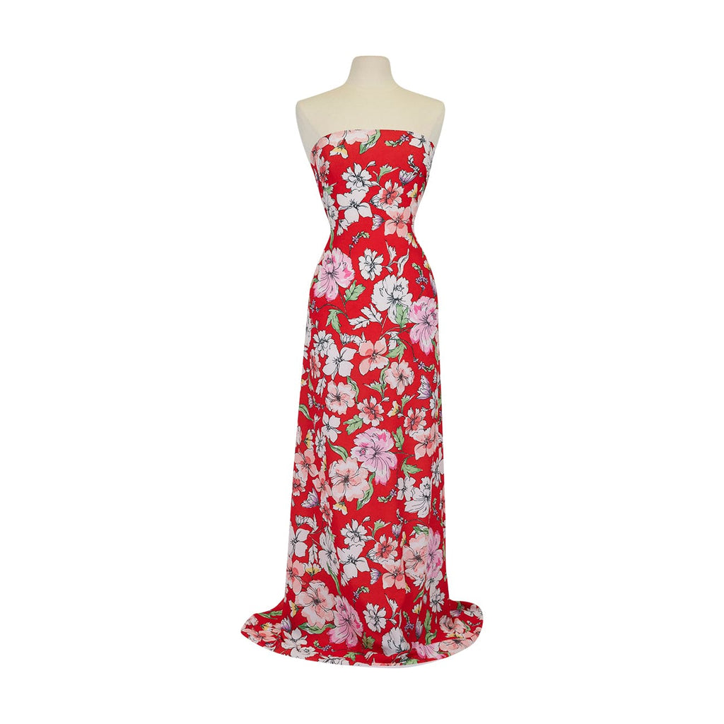 PLAYFUL OUTLINE FLORAL PRINT BELLE CREPE  | 24649-1323DP RED MULTI - Zelouf Fabrics