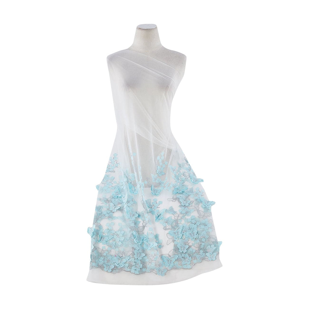 DINA BUTTERFLY EMBROIDERY ON TULLE  | 23849 AUDACIOUS APATITE/SILVER - Zelouf Fabrics