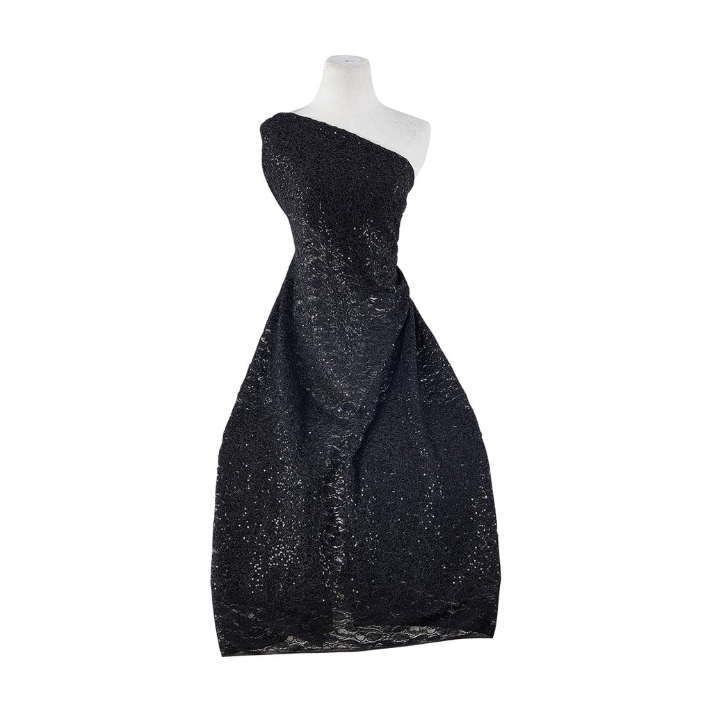 BLACK | 23852 - TIMELESS FLORAL LACE W/SEQUIN & CORDING - Zelouf Fabrics