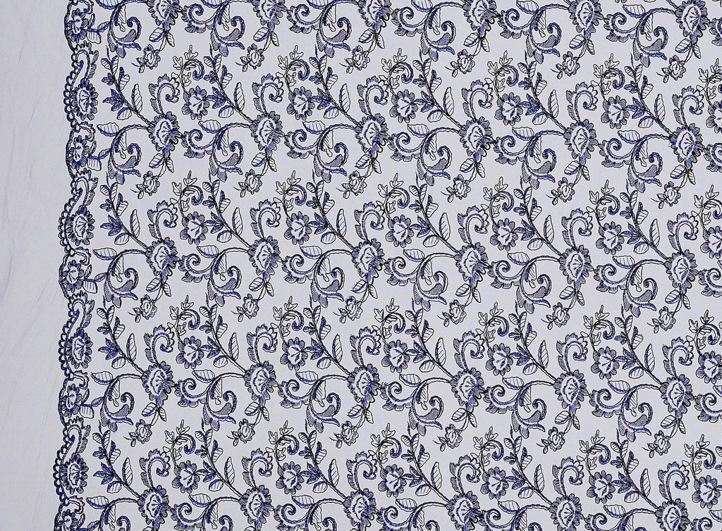 LUSCIOUS INDIGO | 23853 - SOO FLORAL CORDED EMBROIDERY LACE - Zelouf Fabrics