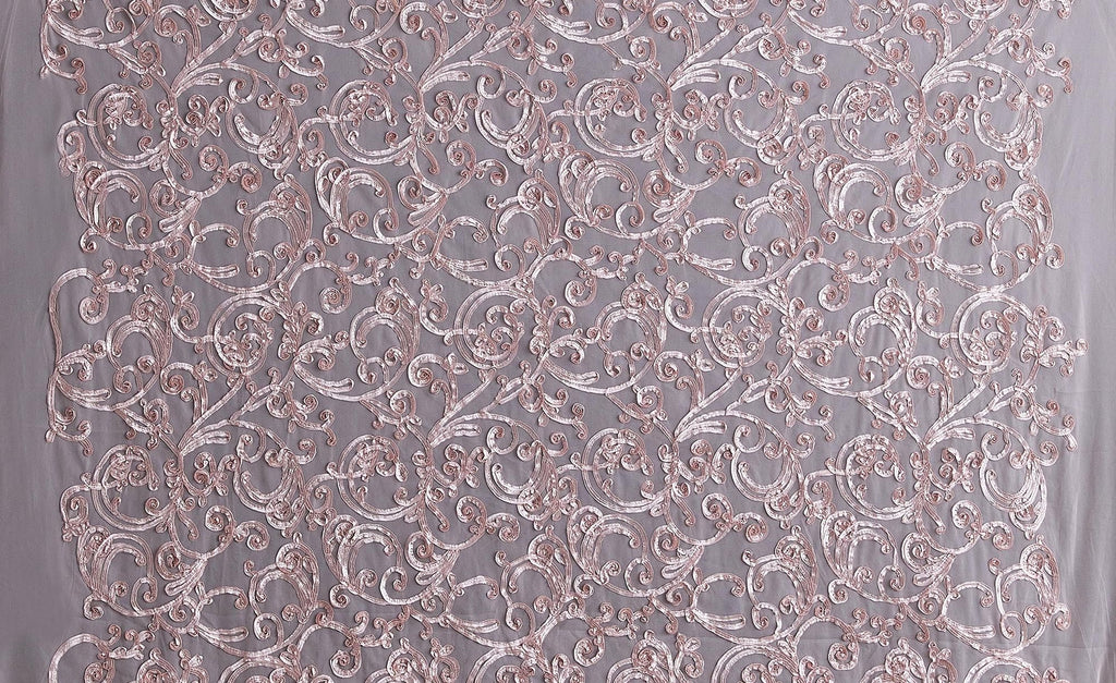 CHAMPAGNE ALLUR | 23917 - PRIME RIBBON EMBROIDERY ON MESH - Zelouf Fabrics