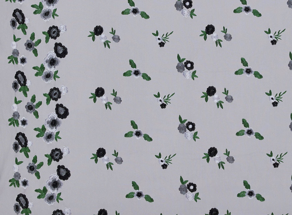 SILVER/BLK/BLK | 24019 - STORY FLORAL EMBROIDERY ON MESH - Zelouf Fabrics