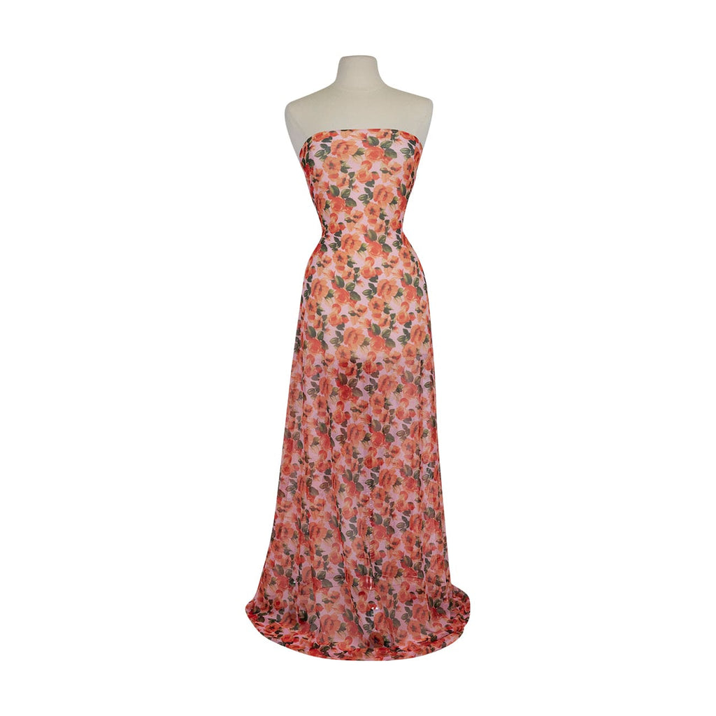 ROSE ORANGE | 26157SM-1047DP - VERONICA FLORAL PRINT SILVER SEQUIN MESH - Zelouf Fabrics
