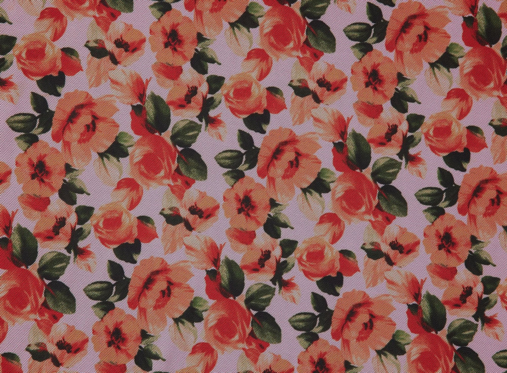 ROSE ORANGE | 26157SM-1047DP - VERONICA FLORAL PRINT SILVER SEQUIN MESH - Zelouf Fabrics