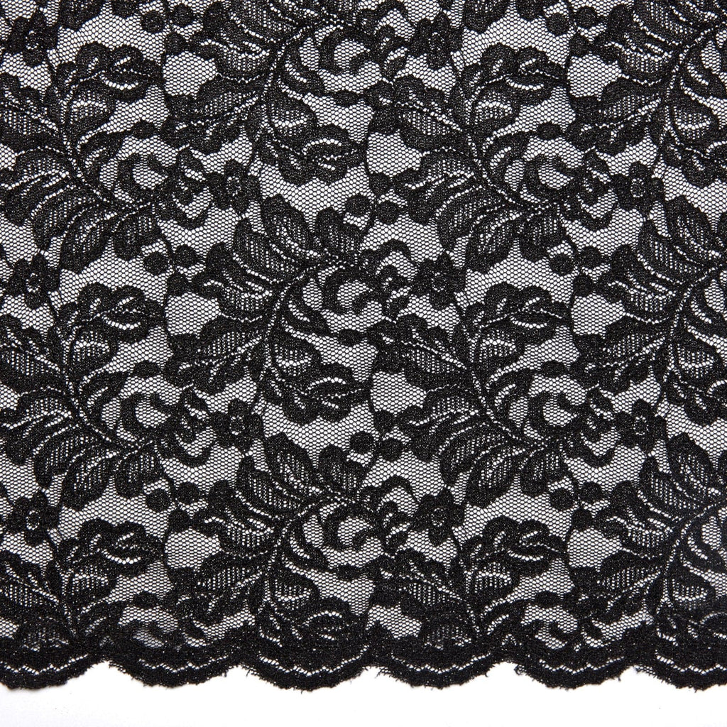 BLACK | 24068-GLITTER- - VIENNA FLORAL LACE W/GLITTER & SCALLOP - Zelouf Fabrics