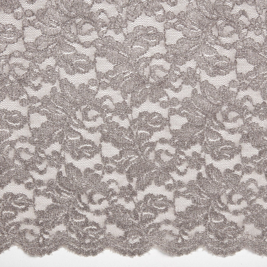 TAUPE ALLURE | 24068-GLITTER-GREY - VIENNA FLORAL LACE W/GLITTER & SCALLOP - Zelouf Fabrics