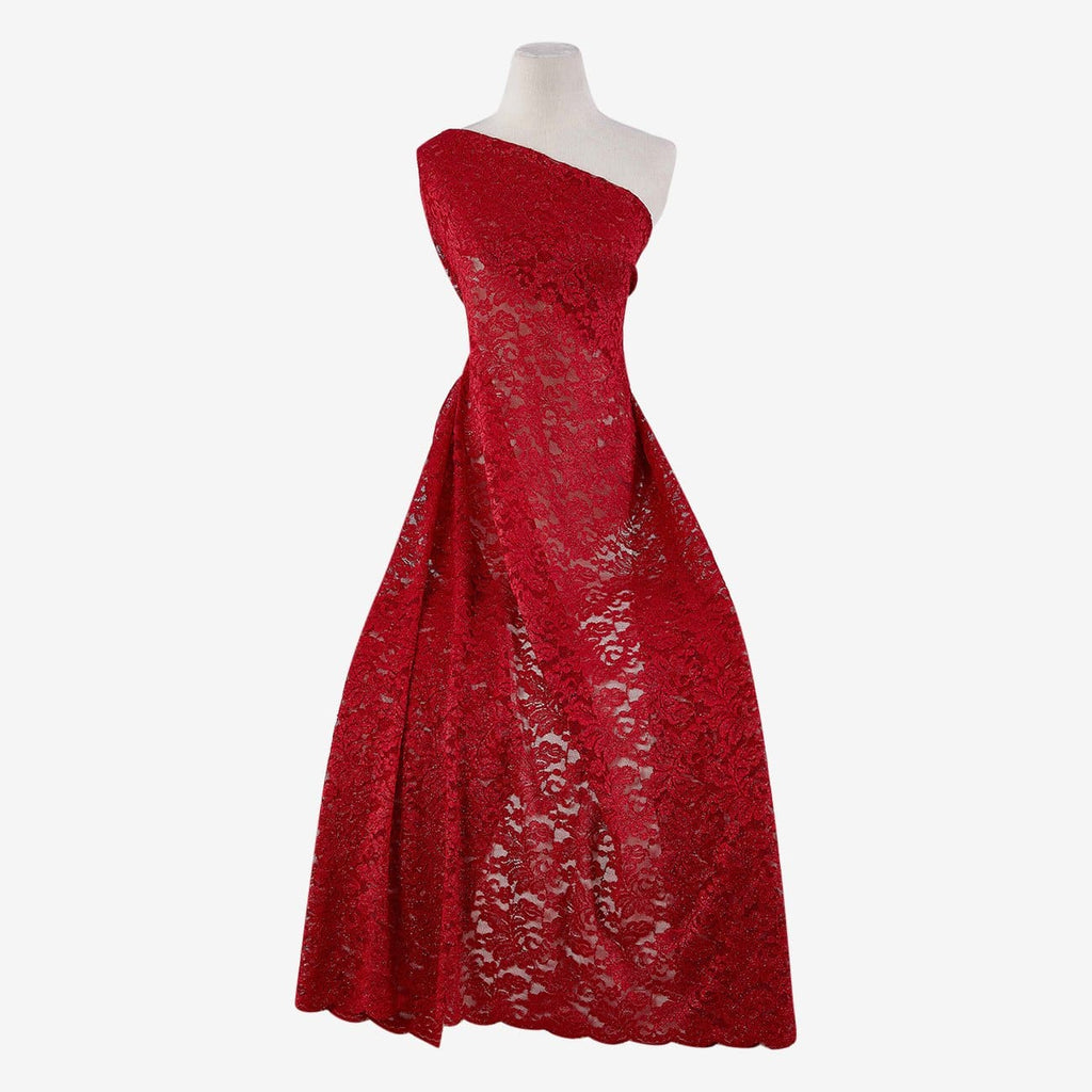 VIENNA FLORAL LACE W/GLITTER & SCALLOP  | 24068-GLITTER ARRESTING RED - Zelouf Fabrics