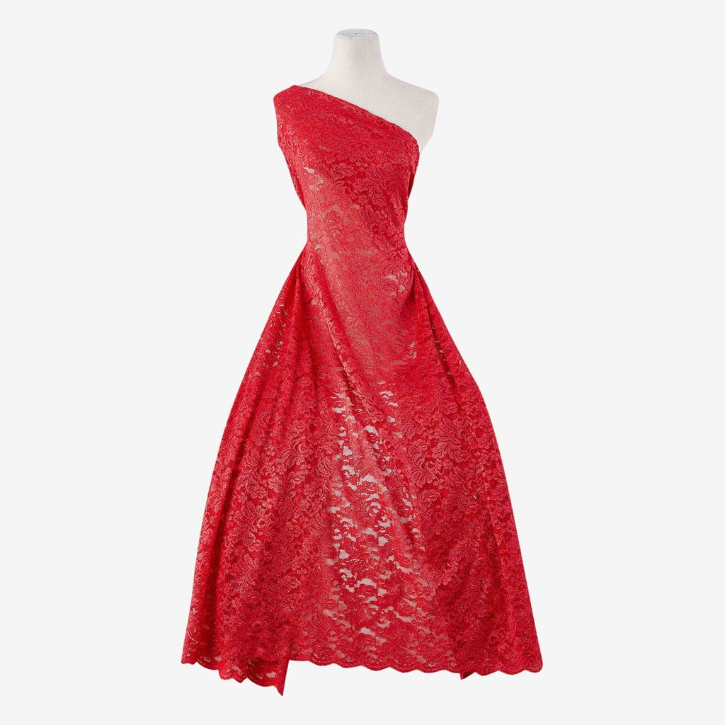 BRILLIANT CHERR | 24068-GLITTER-RED - VIENNA FLORAL LACE W/GLITTER & SCALLOP - Zelouf Fabrics