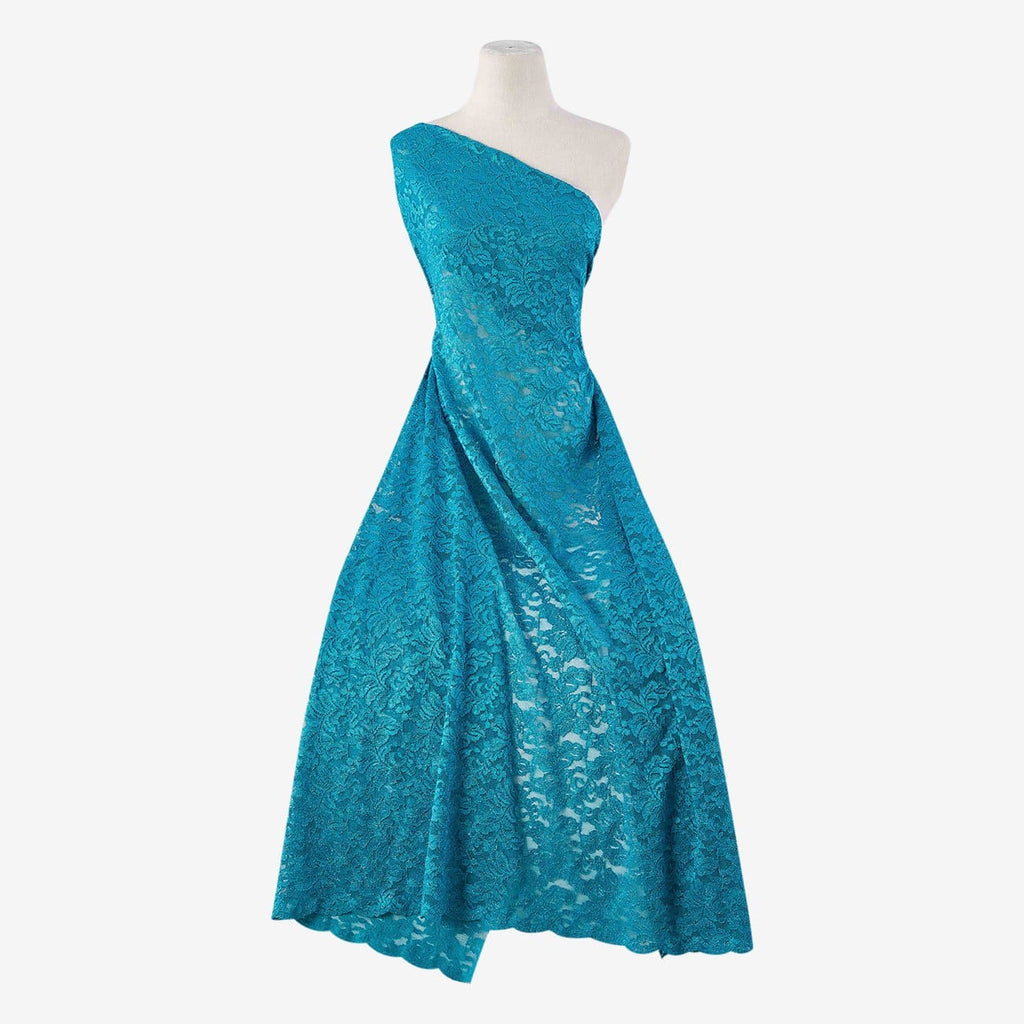 BRILLIANT TURQU | 24068-GLITTER-BLUE - VIENNA FLORAL LACE W/GLITTER & SCALLOP - Zelouf Fabrics