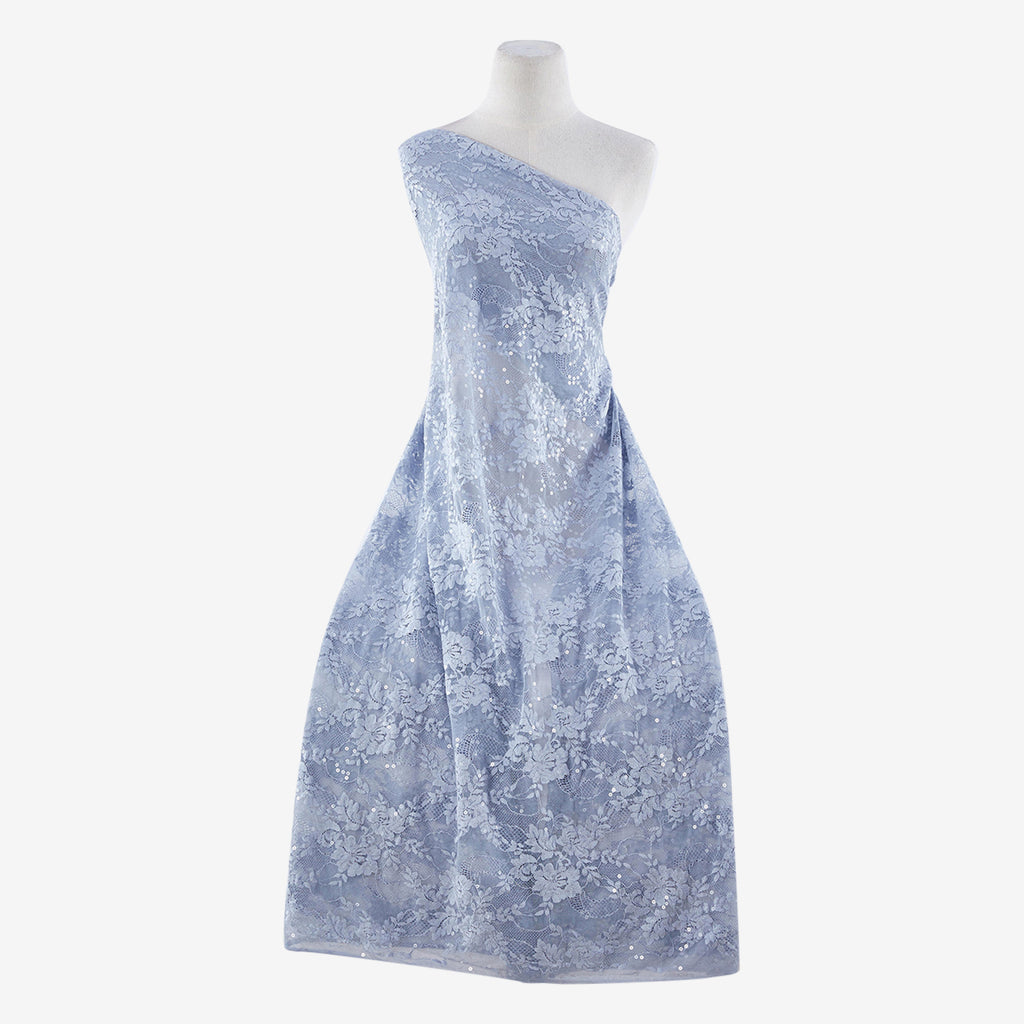 COCO FLORAL LACE W/SEQUINS  | 24131-SEQUINS CHAMBRAY MUSE/CLEAR - Zelouf Fabrics
