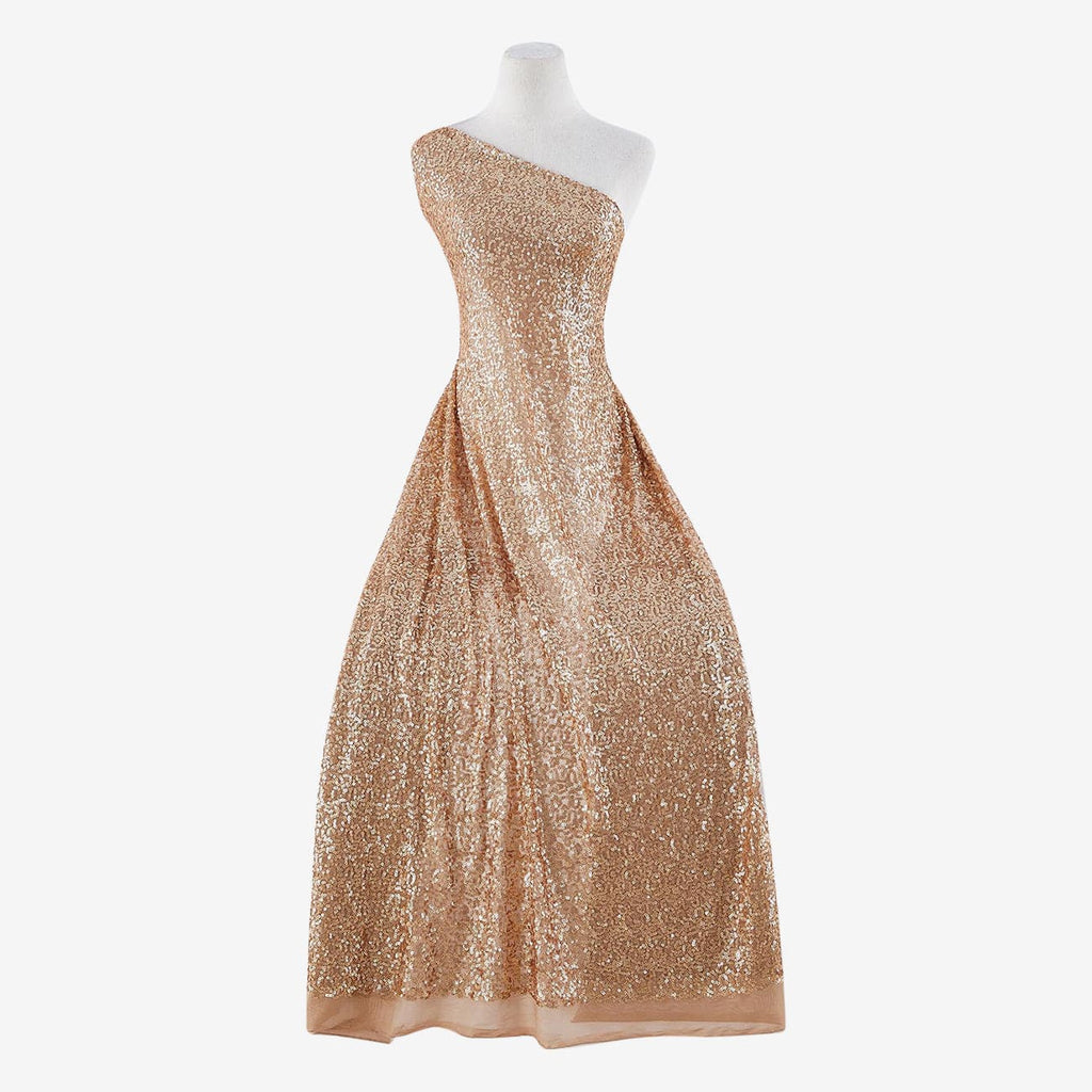 GOLD/ NUDE | 24189 - BETHANY SEQUINS ON MESH - Zelouf Fabric