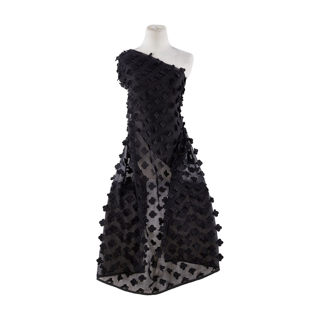 AMIABLE 3D FLOWER PETAL JACQUARD CHIFFON  | 24214 BLACK - Zelouf Fabrics