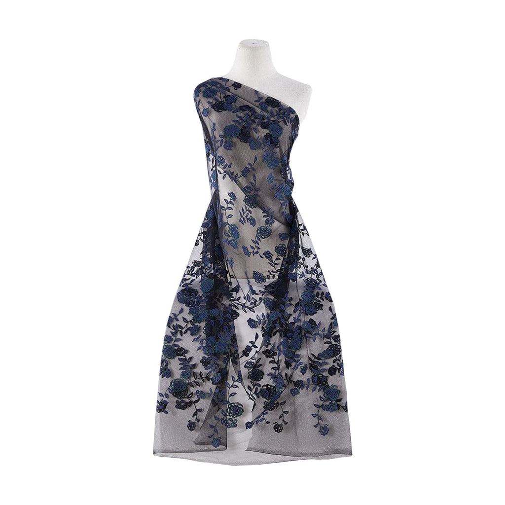 ELEMENT FLORAL EMBROIDERY ON MESH  | 24252 NAVY COMBO - Zelouf Fabrics
