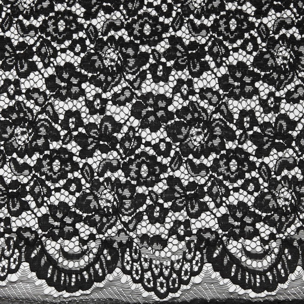 DELA FLORAL CORDED LACE  | 24385 BLACK - Zelouf Fabrics
