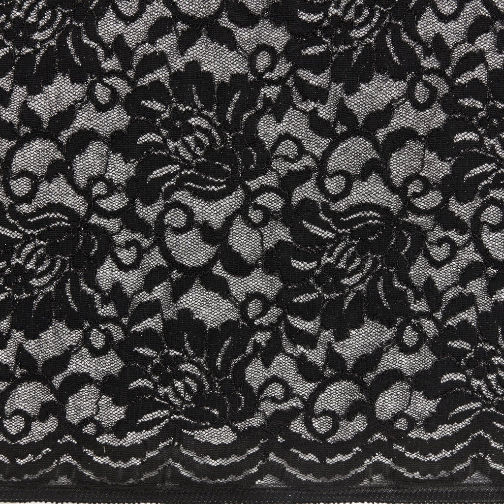 BLK/SILVER | 24387 - KILO FLORAL LACE W/BONDED GLITTER JERSEY - Zelouf Fabrics