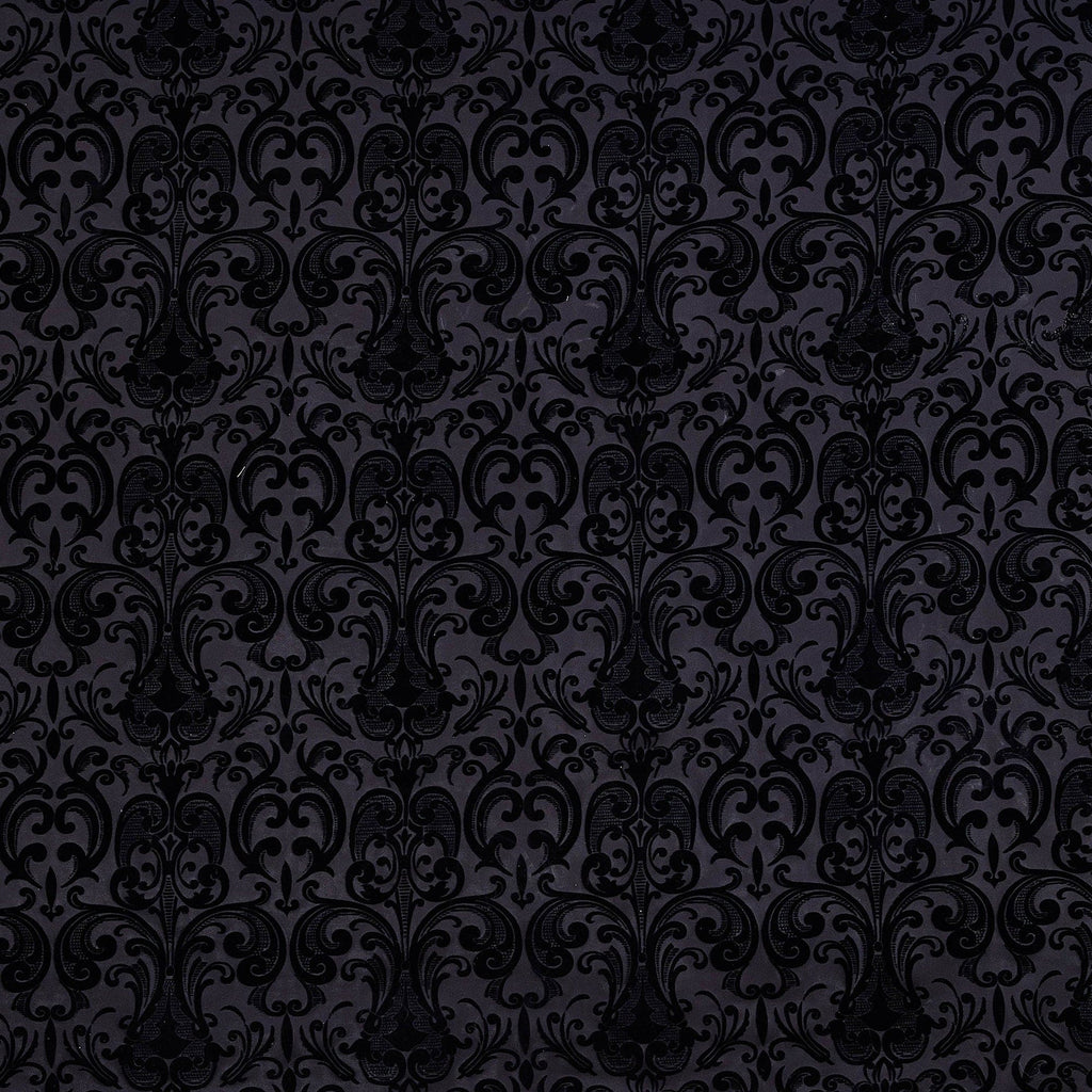 DAMASK FLOCK SCUBA  | 24433-5566 BLACK - Zelouf Fabrics