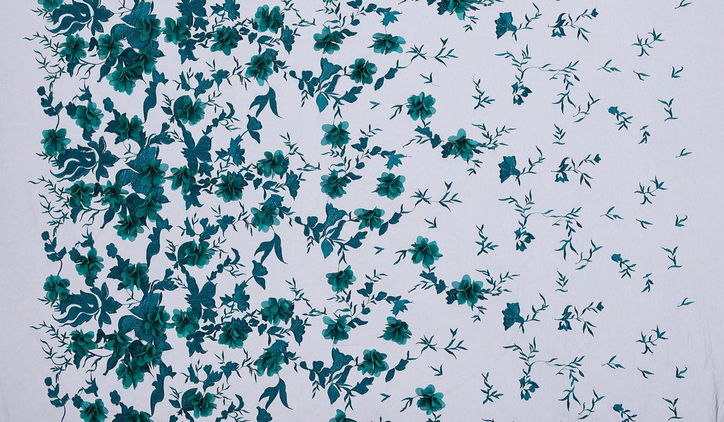BERRY POP OUT FLORAL ON MESH  | 24443 EMERALD/BLK - Zelouf Fabrics