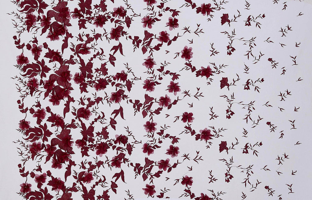 LATTE SHADOW/MAJESTIC BURGUNDY | 24443 - BERRY POP OUT FLORAL ON MESH - Zelouf Fabrics