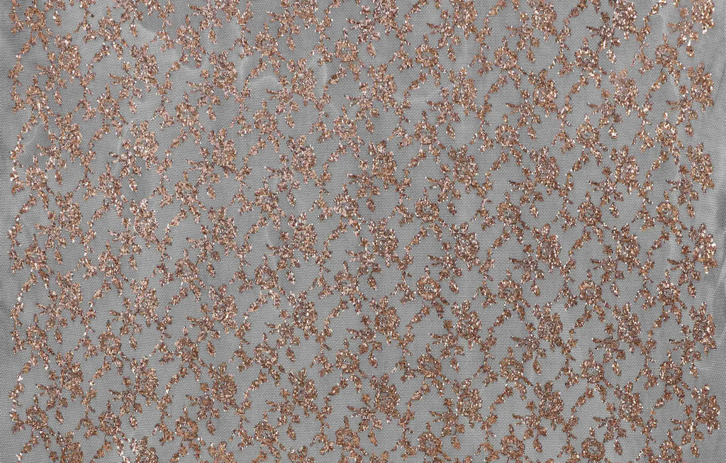 BLACK/ROSEGOLD | 24447 - IDEALY SEQUIN FLORAL EMBROIDERY ON 3D MESH - Zelouf Fabrics