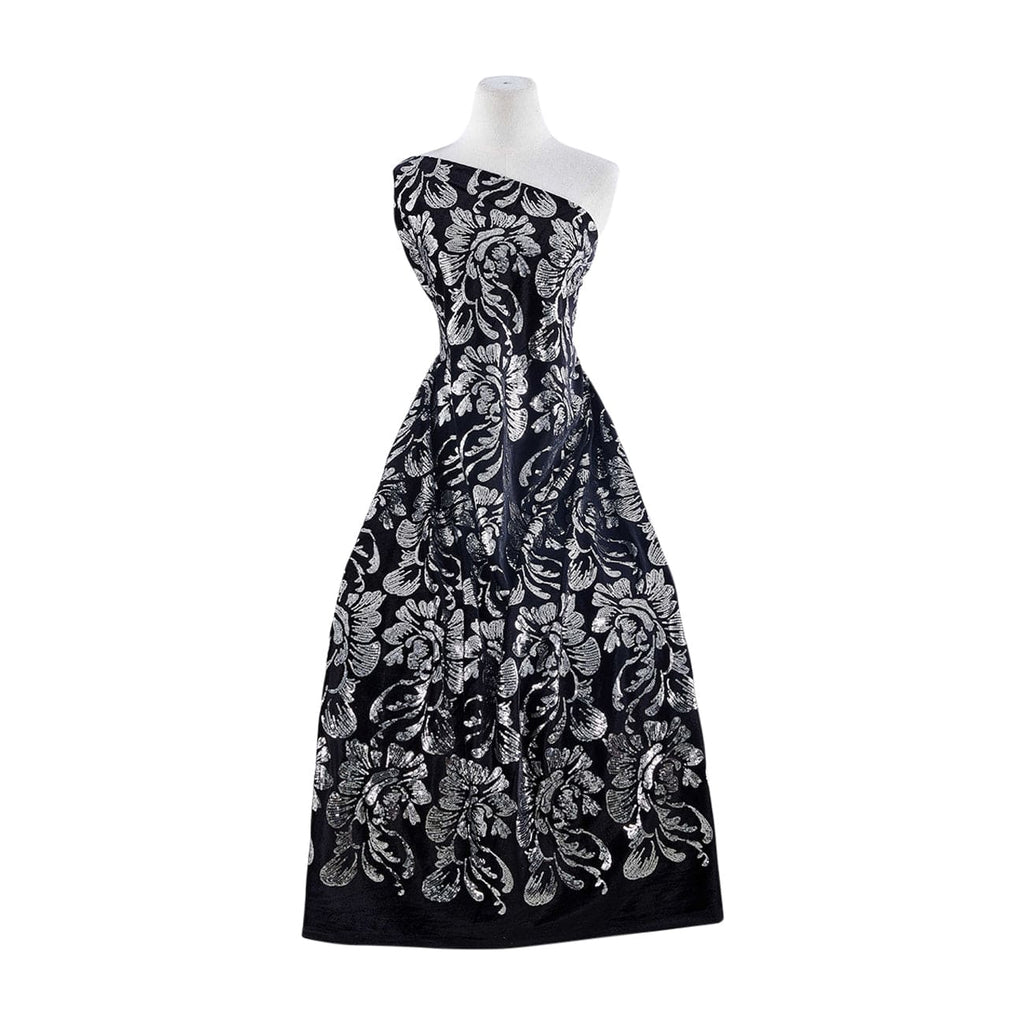 BLACK/GUNMETAL | 24455 - ENGAGE FLORAL SEQUINS ON VELVET - Zelouf Fabrics