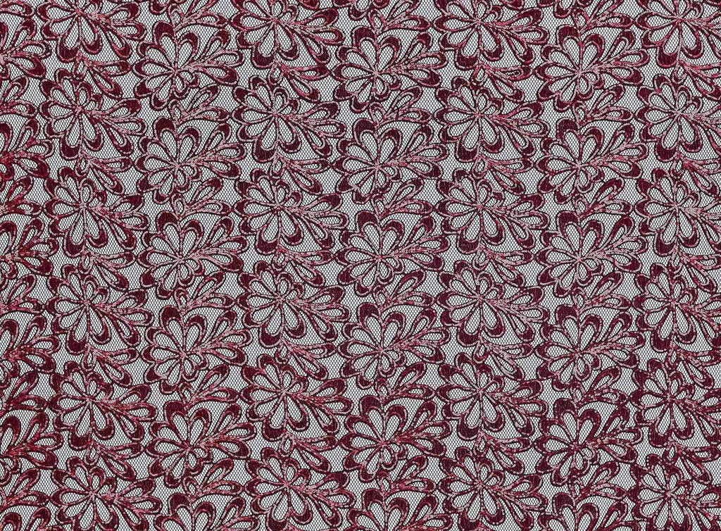 DEEPLY FLORAL EMBROIDERY ON MESH LACE  | 24456 MAJESTIC BURGUNDY - Zelouf Fabrics