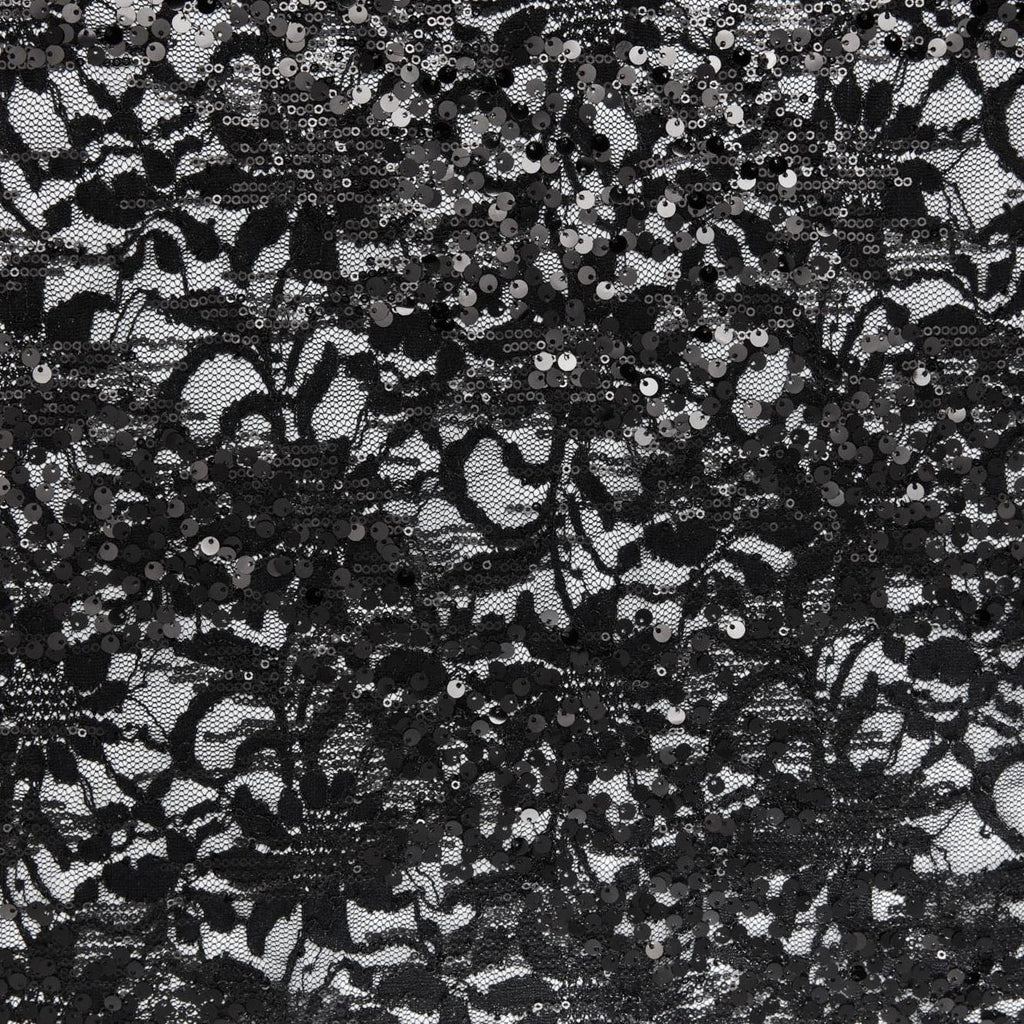 BLACK | 24458-SEQUINS - ELOQUENT FLORAL SEQUINS PAILLETE EMBROIDERY LACE - Zelouf Fabrics