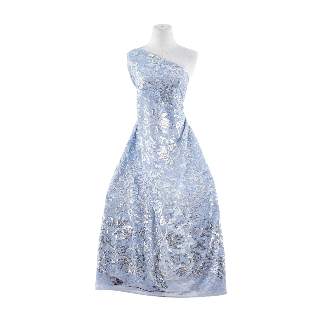 SKY MIST | 24459 - HALLY SEQUIN FLORAL LACE ON MESH - Zelouf Fabrics