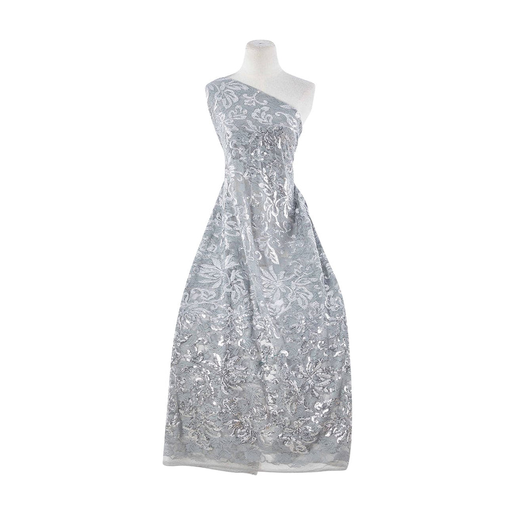 STEEL MIST | 24459 - HALLY SEQUIN FLORAL LACE ON MESH - Zelouf Fabrics