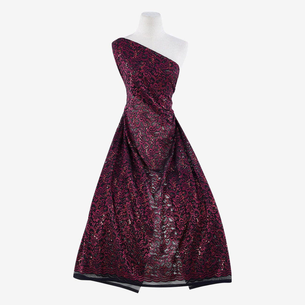 BLACK/BURGUNDY | 24482-TRANS - DATE FLORAL LACE W/TRANS - Zelouf Fabric