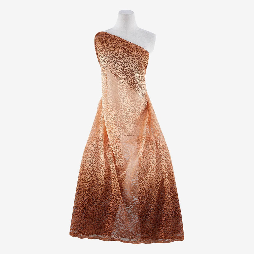 NUTMEG/GOLD | 24528 - LACE OMBRE W/ GLITTER & SCALLOP - Zelouf Fabric